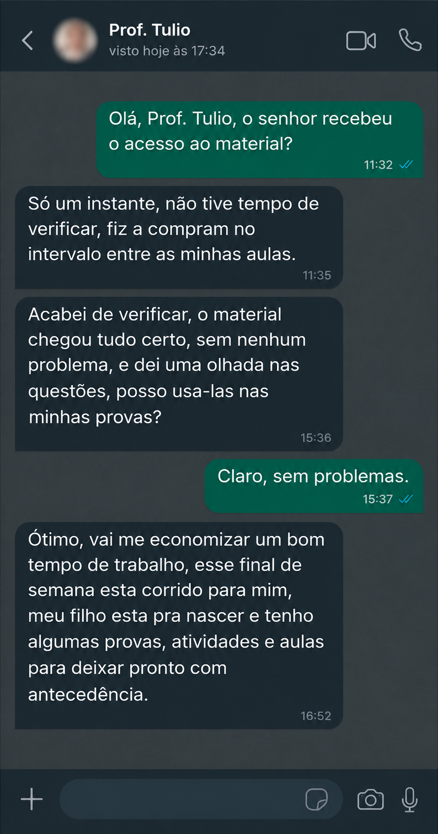 Depoimento do Prof. Tulio no WhatsApp